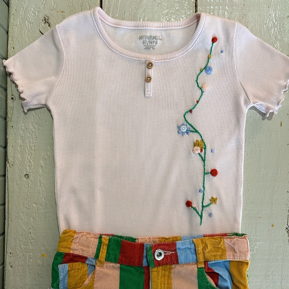 Toddler Pink Shirt with Floral Embroidery